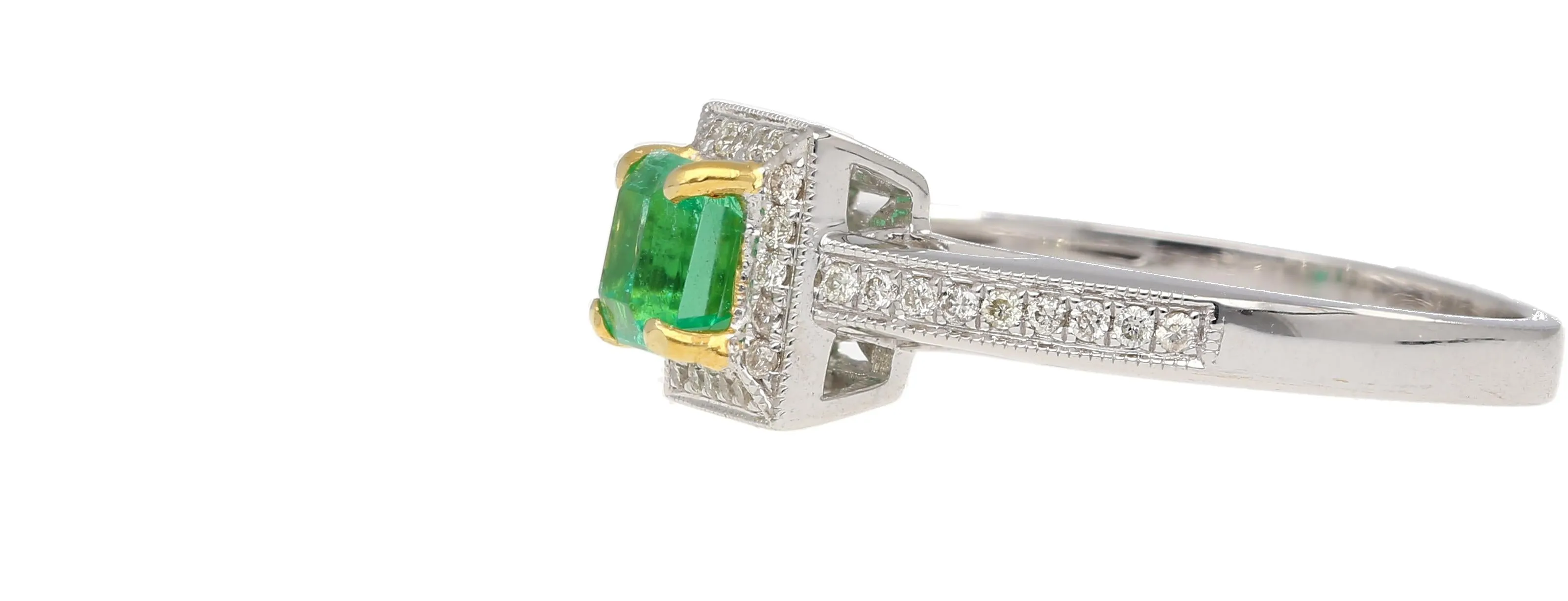 0.61 Carat Emerald & Diamond Square Shape Ring in 14K White Gold Size 6.5