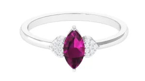 0.75 CT Marquise Cut Rhodolite Promise Ring with Diamond