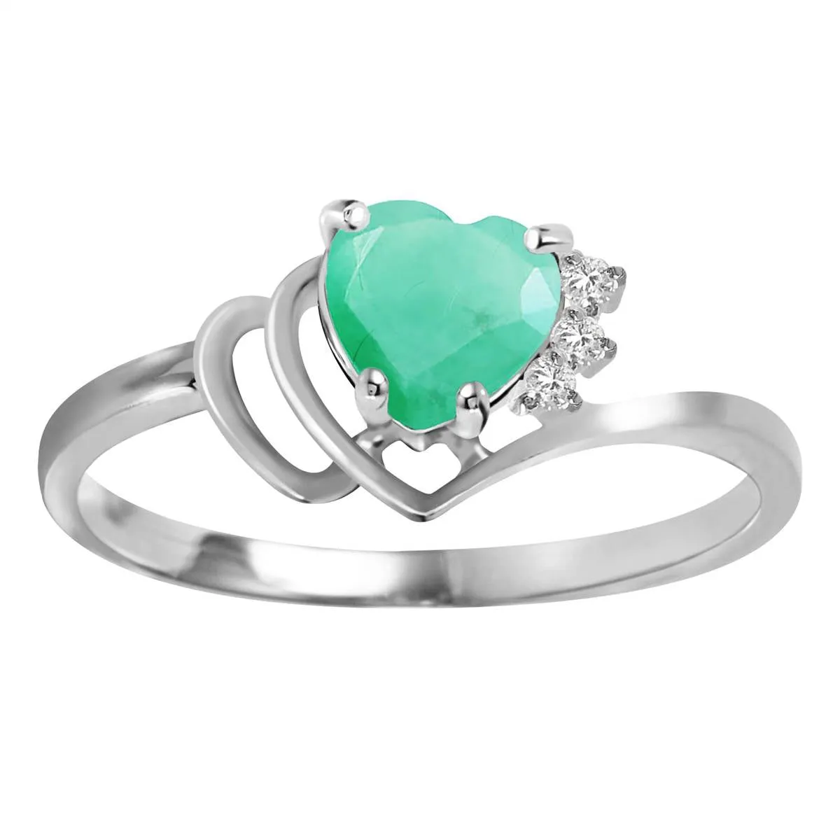 1.02 Carat 14K Solid White Gold Release The Heart Emerald Diamond Ring