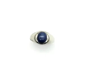 10k White Gold Blue Star Sapphire Oval Solitaire Ring