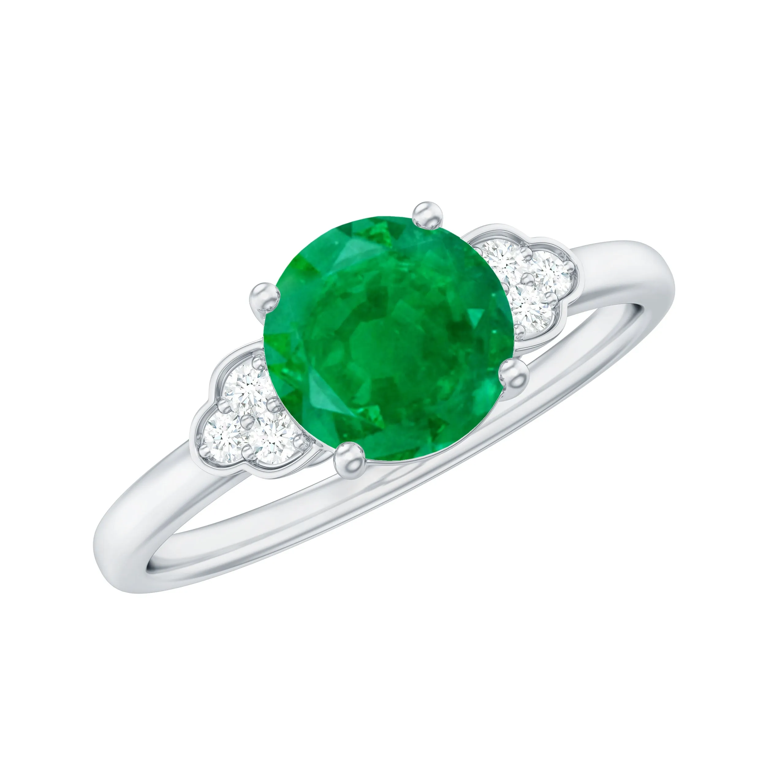 1.25 CT Round Emerald Solitaire Engagement Ring with Diamond