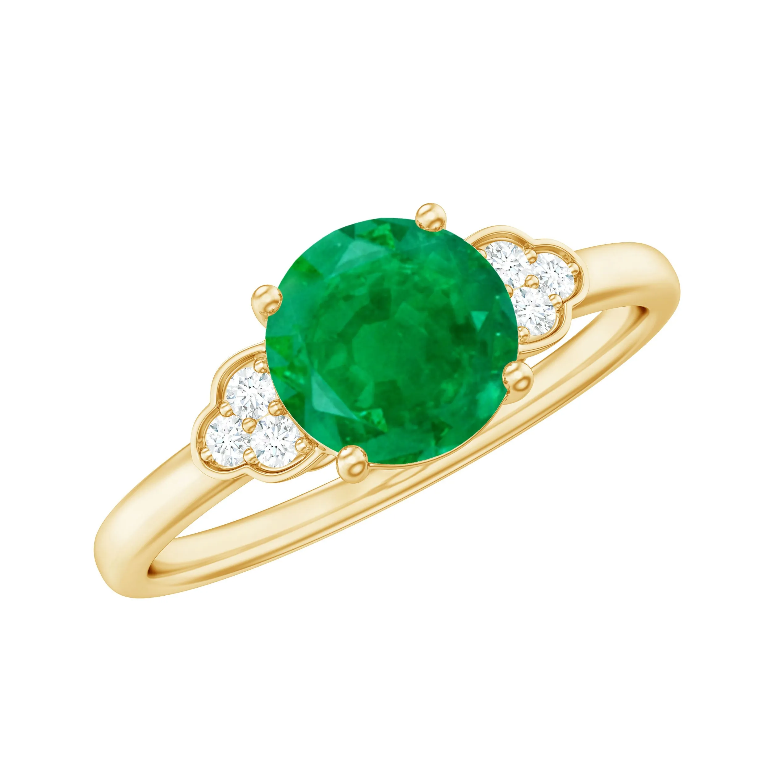 1.25 CT Round Emerald Solitaire Engagement Ring with Diamond