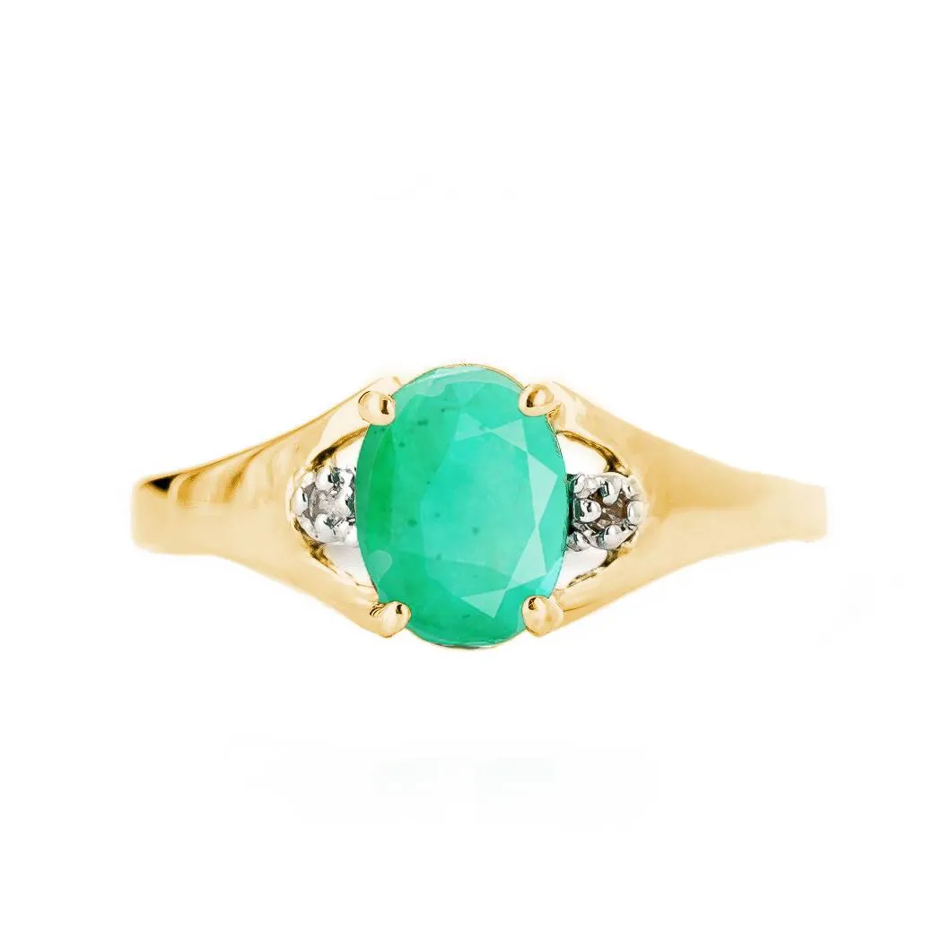 1.26 Carat 14K Solid Yellow Gold Ultrapolished Emerald Diamond Ring