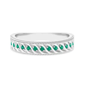 1/4 CT Emerald Designer Wedding Band Ring with Twisted Rope Details