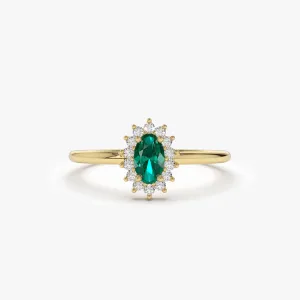 14k Emerald Ring with Halo Diamonds