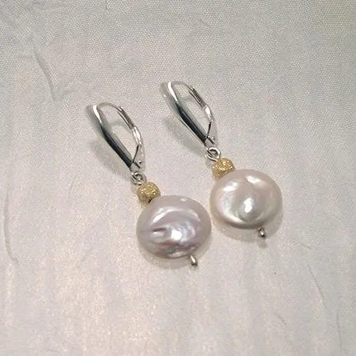 14k Gold Coin Pearl Earrings