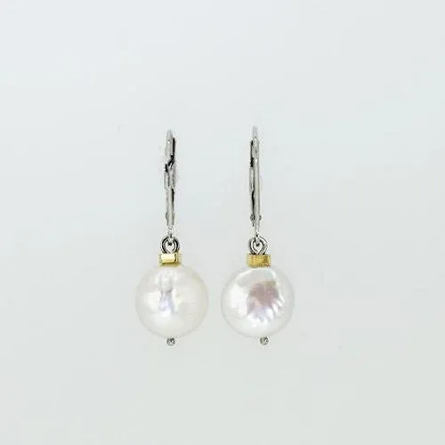 14k Gold Coin Pearl Earrings