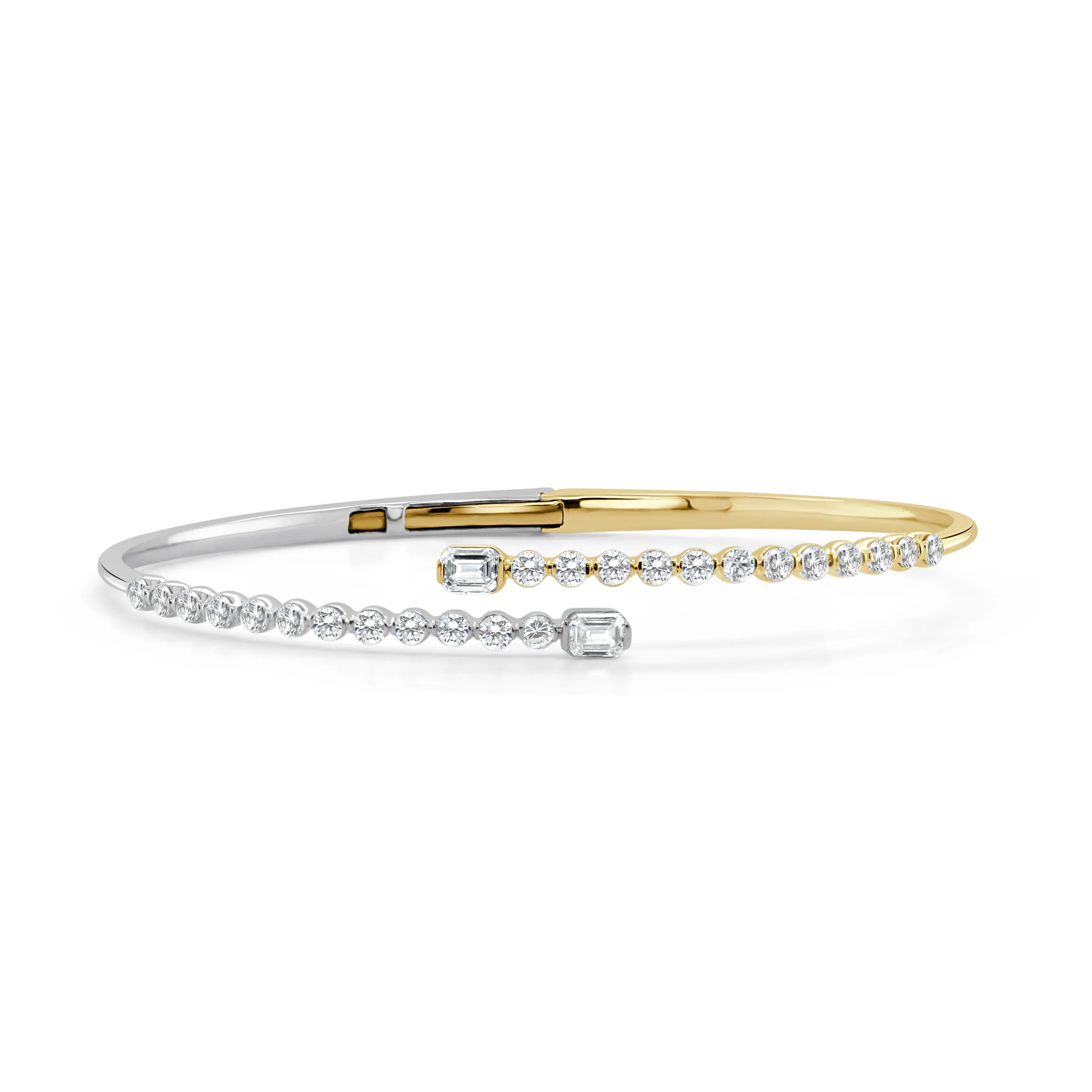 14K Gold Emerald-Cut & Round Diamond Two-Tone Bangle - 1.70ct