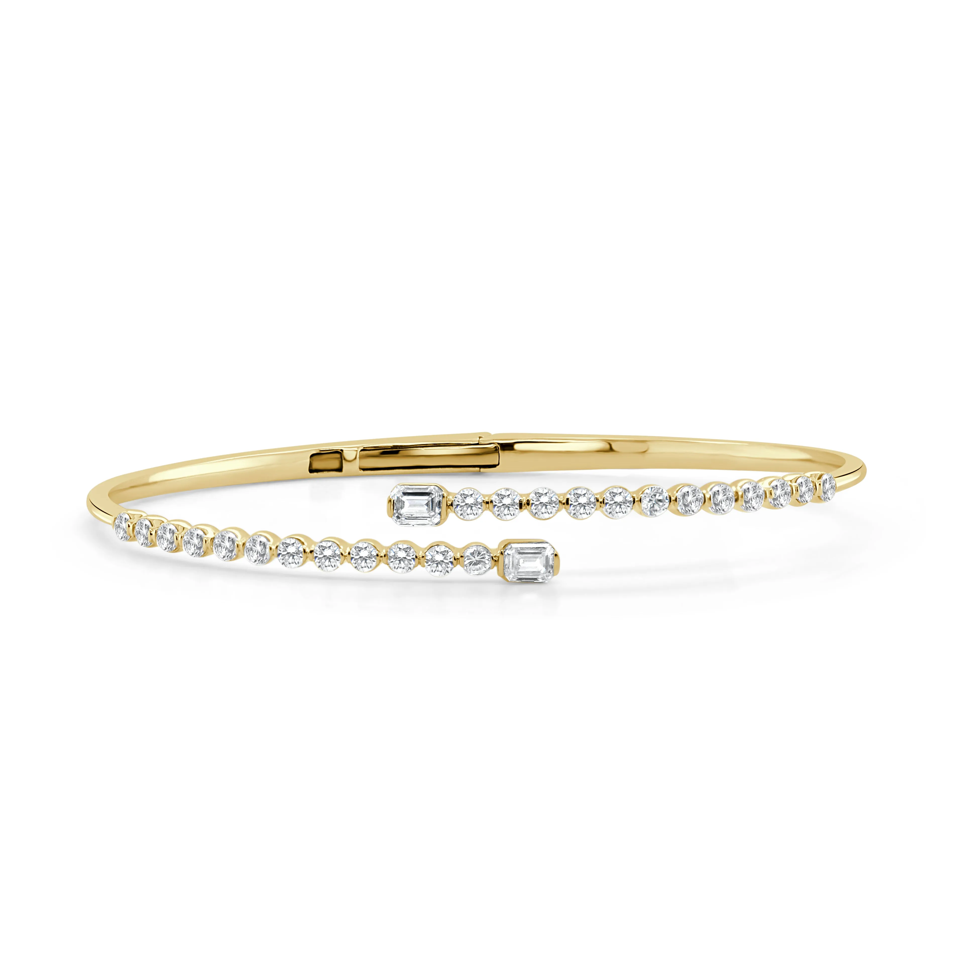 14K Gold Emerald-Cut & Round Diamond Two-Tone Bangle - 1.70ct