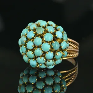 14K Gold Persian Turquoise Cluster Bombe Dome Ring