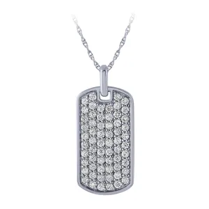 14K White Gold Diamond Dog Tag Pendant Necklace