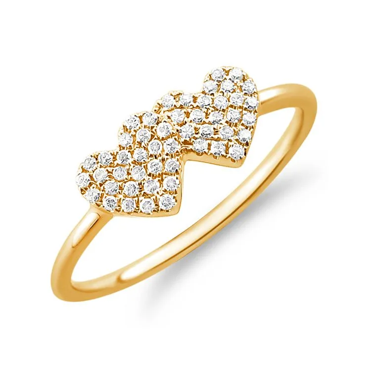 14K Yellow Gold Diamond Double Heart Ring