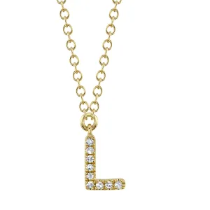 14K Yellow Gold Diamond Initial L Necklace, 15-18 inch