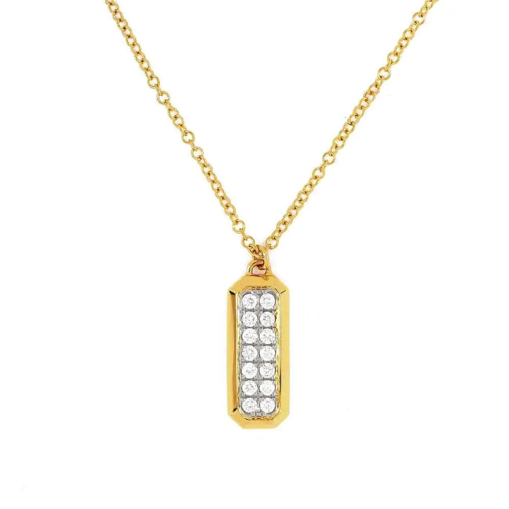 14K Yellow Gold Elongated Octagon with 14K White Gold Cluster Diamond Center Pendant Necklace