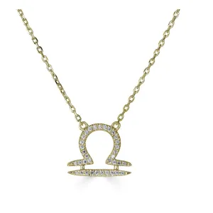 14KT GOLD 0.12 CARAT ROUND DIAMOND LIBRA NECKLACE- 2 COLORS