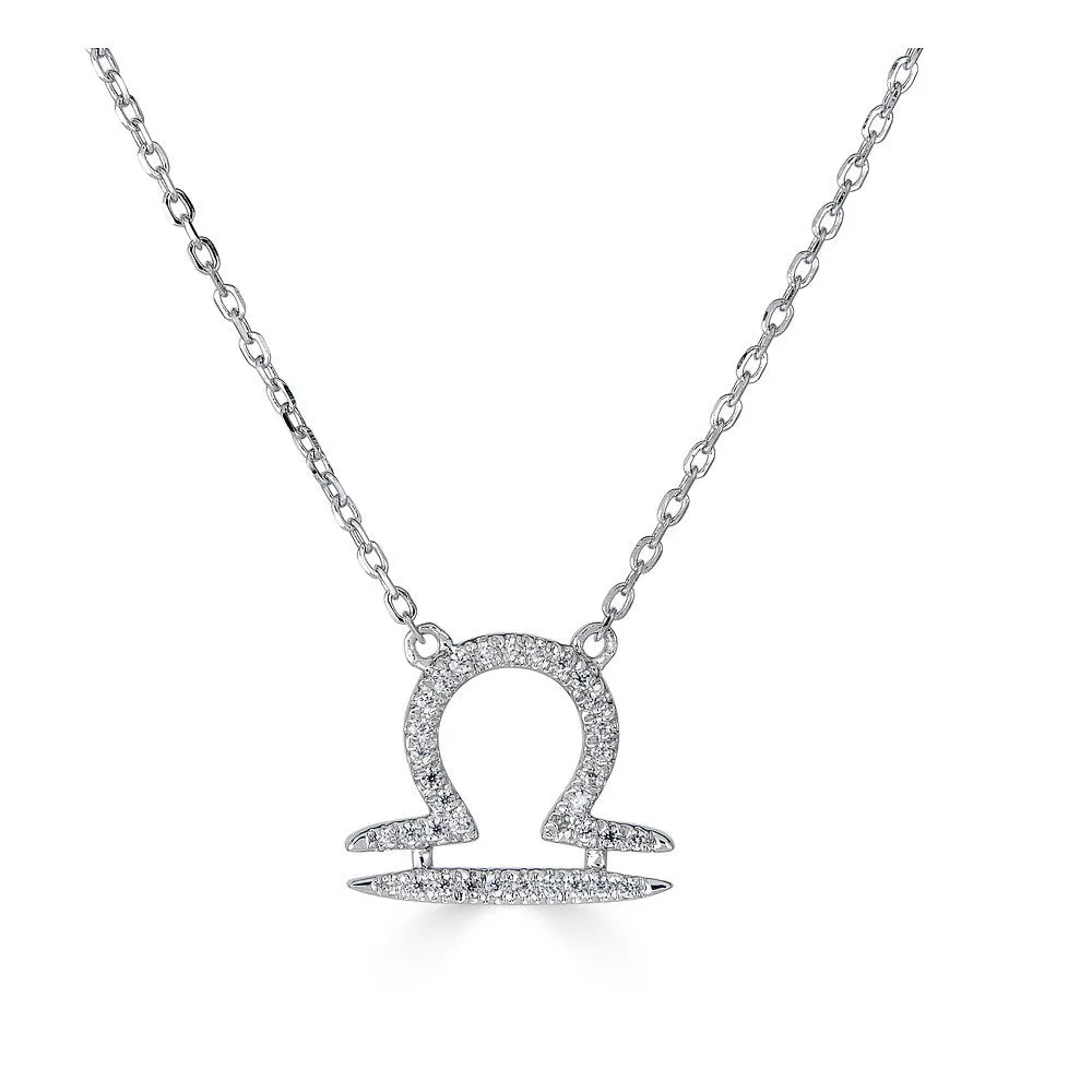 14KT GOLD 0.12 CARAT ROUND DIAMOND LIBRA NECKLACE- 2 COLORS