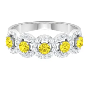 1.50 CT Round Shape Yellow Sapphire and Diamond Halo Classic Half Eternity Ring