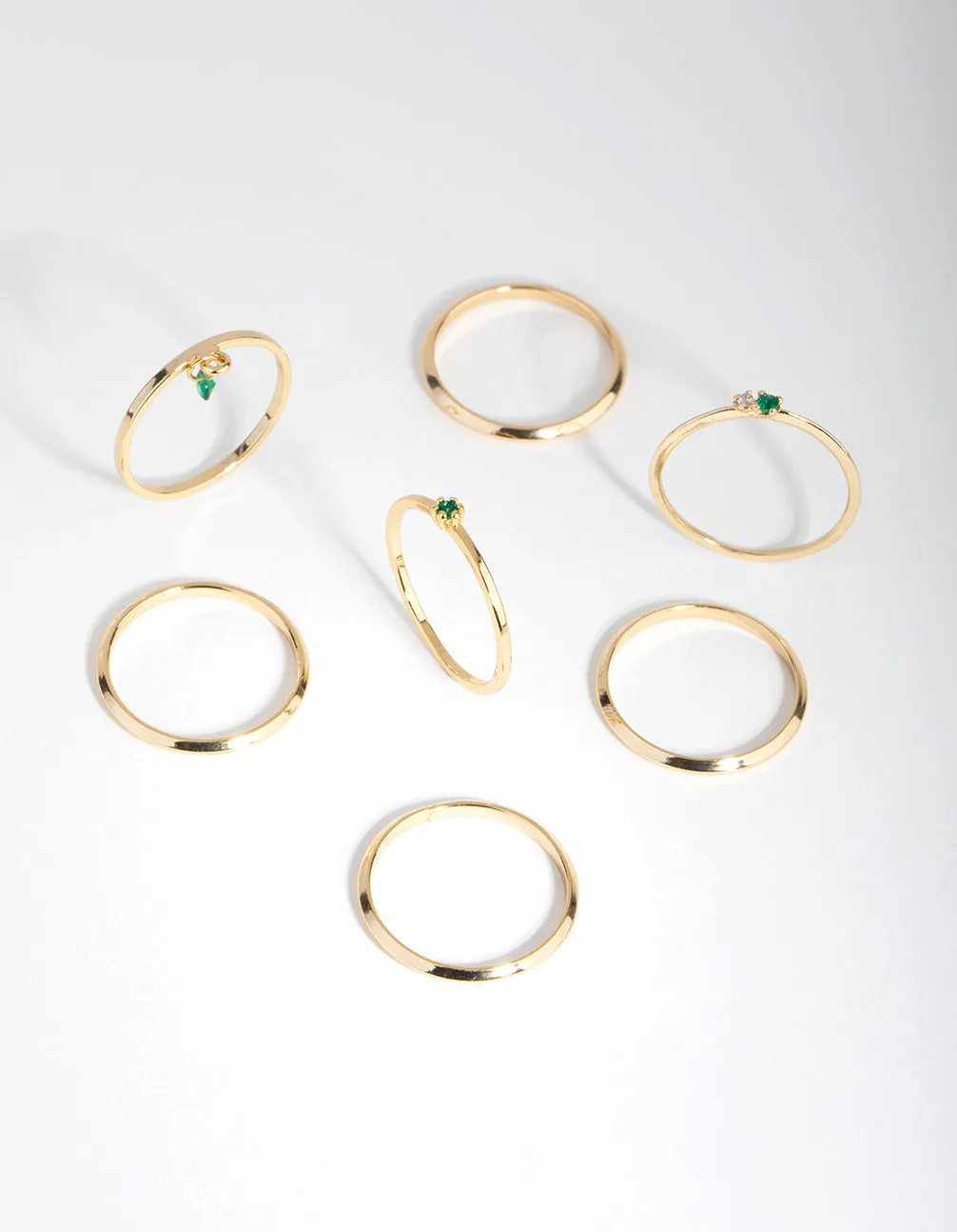 18ct Gold Plated May Emerald Cubic Zirconia Ring 7-Pack