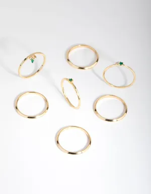 18ct Gold Plated May Emerald Cubic Zirconia Ring 7-Pack