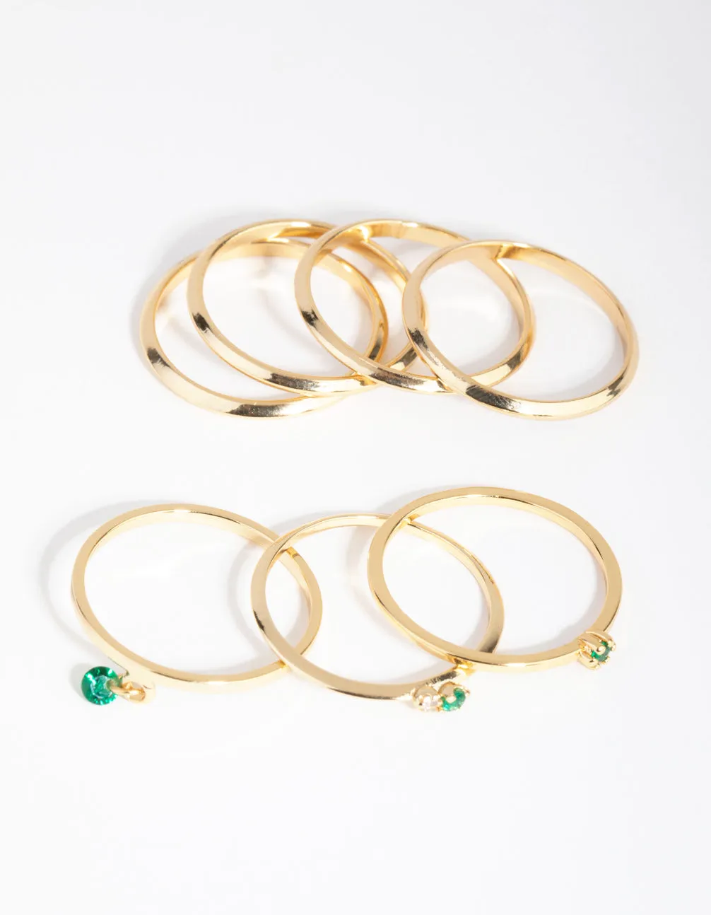 18ct Gold Plated May Emerald Cubic Zirconia Ring 7-Pack