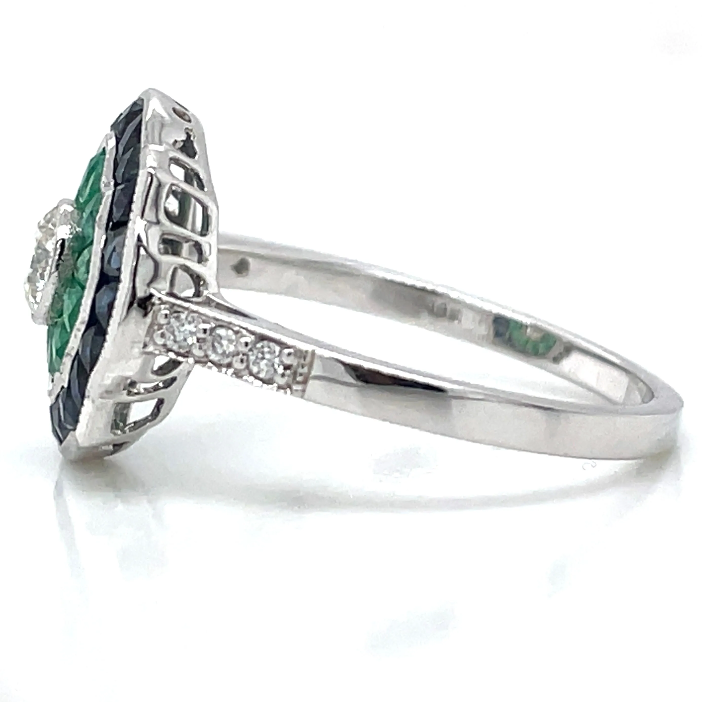 18ct White Gold Earth Grown Diamond, Sapphire And Emerald Ring