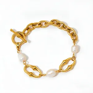 18K Gold Plated Freshwater Pearl Chain Link Bracelet