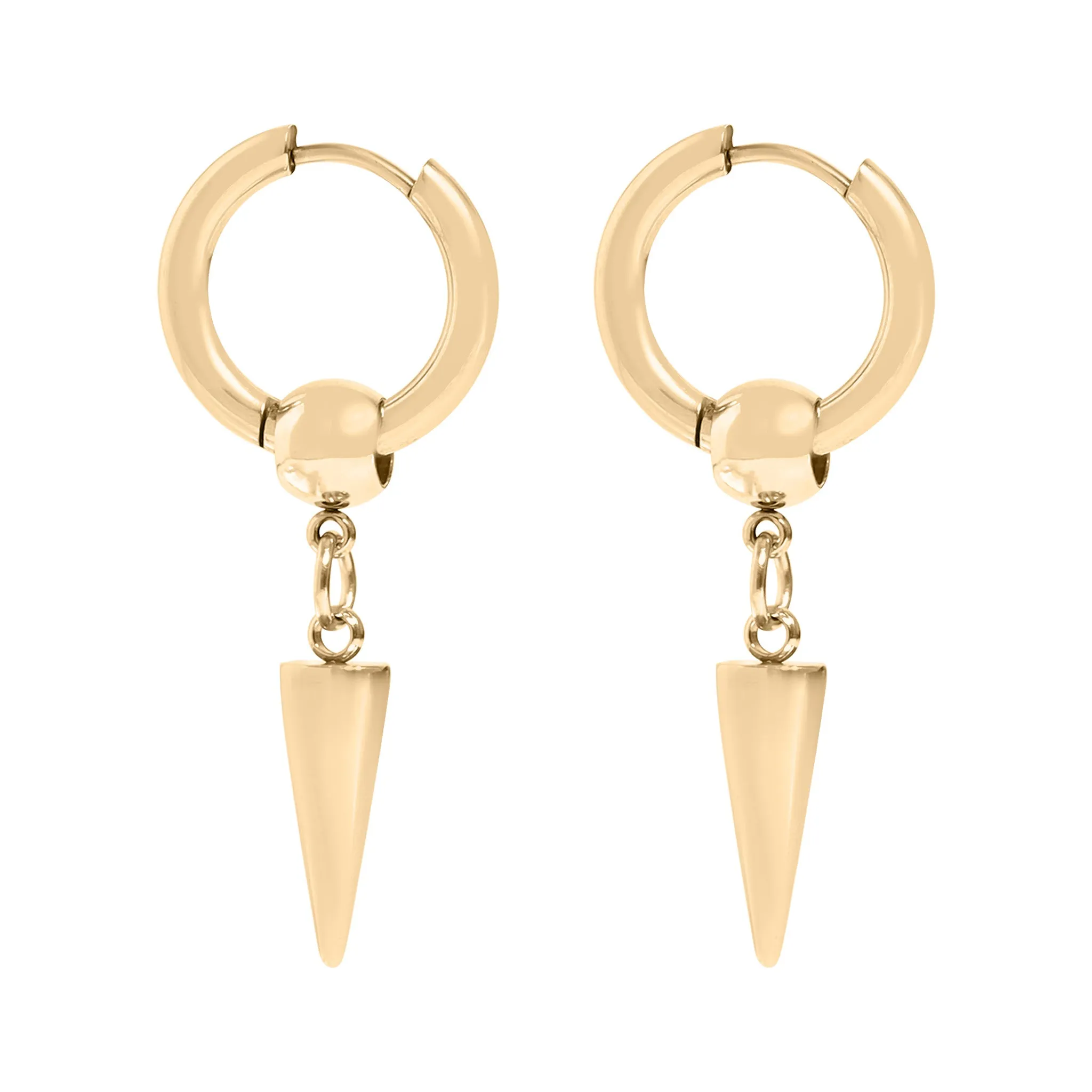 18K Gold PVD Stainless Steel Spike Pendant Hoop Earrings / ERJ0036