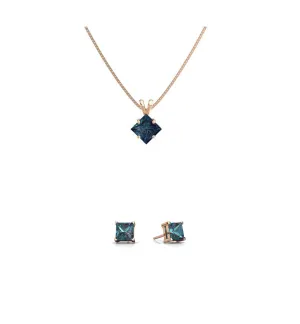 18K Rose Gold 3ct Alexandrite Square 18 Inch Necklace and Earrings Set Plated