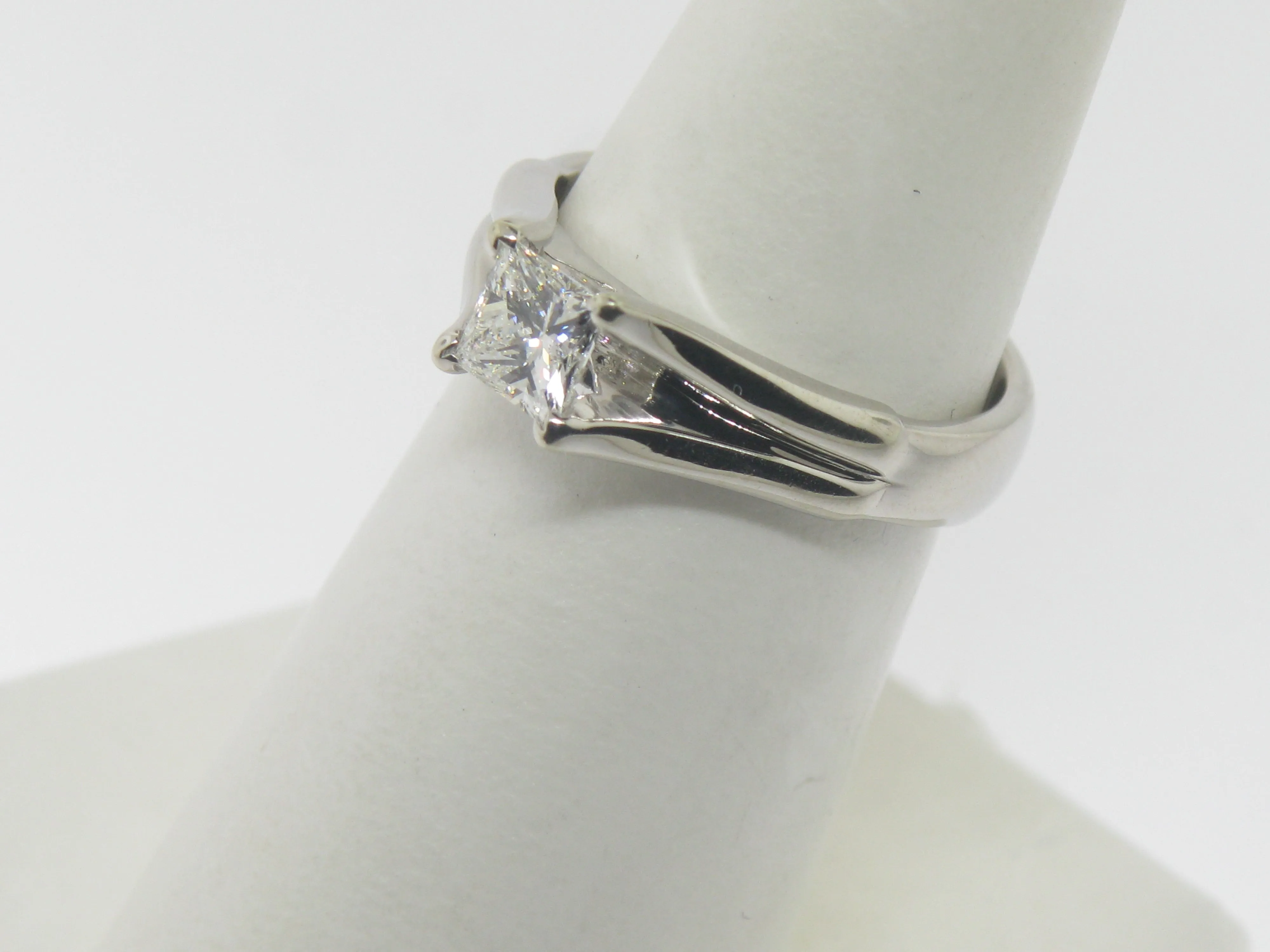 18K White Gold Engagement Ring w/ .64 CT GIA Princess Cut Diamond