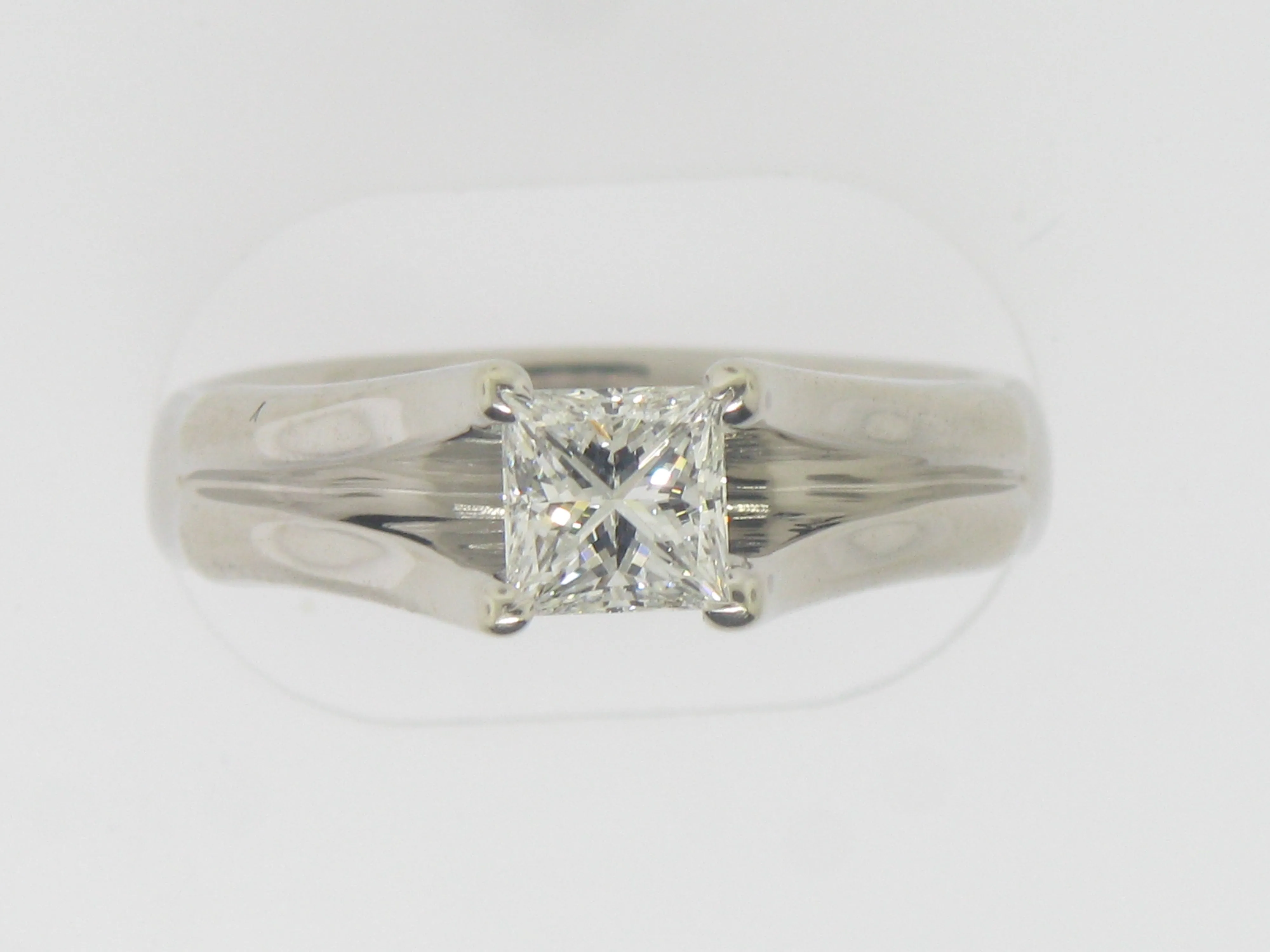 18K White Gold Engagement Ring w/ .64 CT GIA Princess Cut Diamond