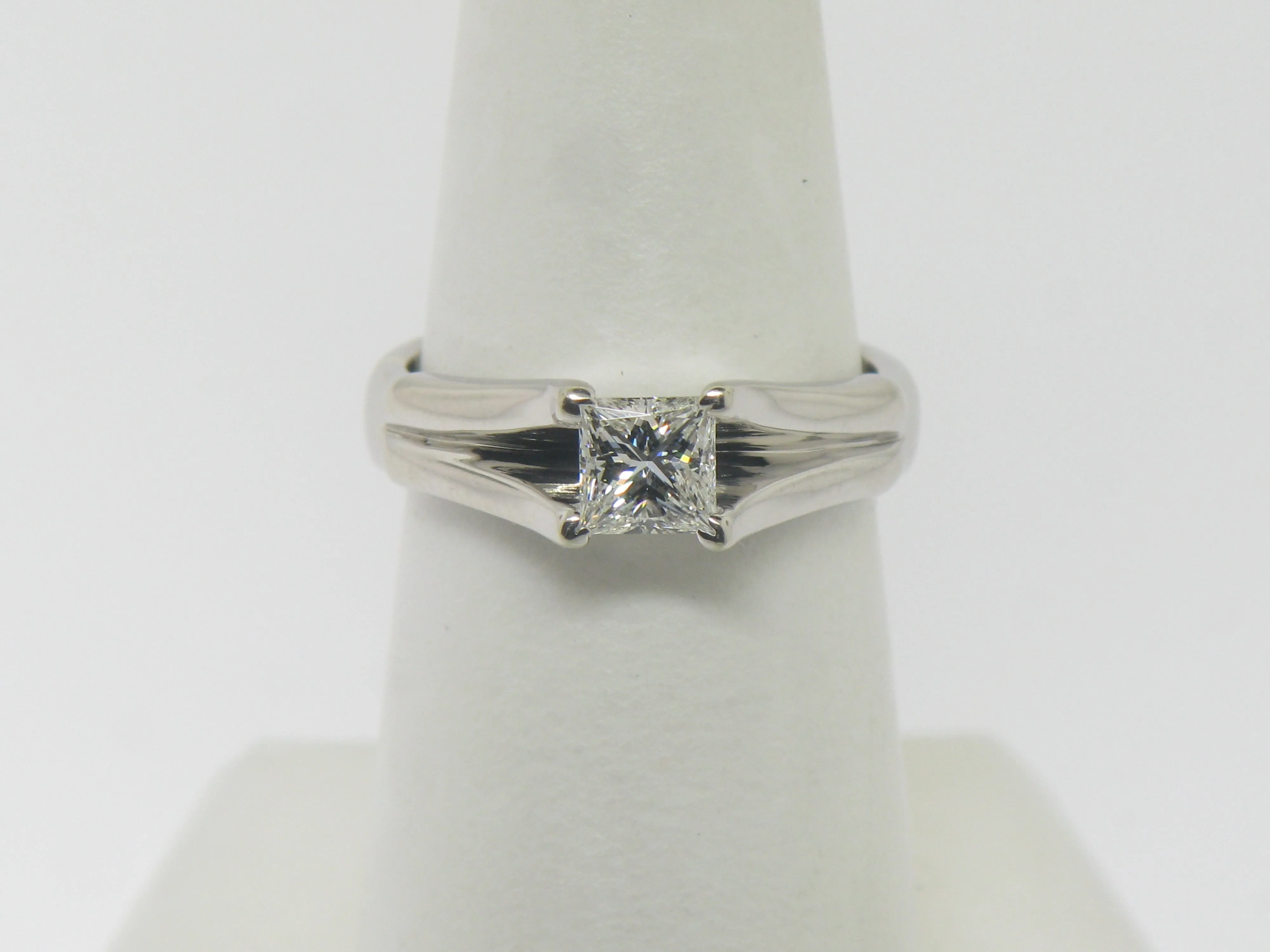 18K White Gold Engagement Ring w/ .64 CT GIA Princess Cut Diamond