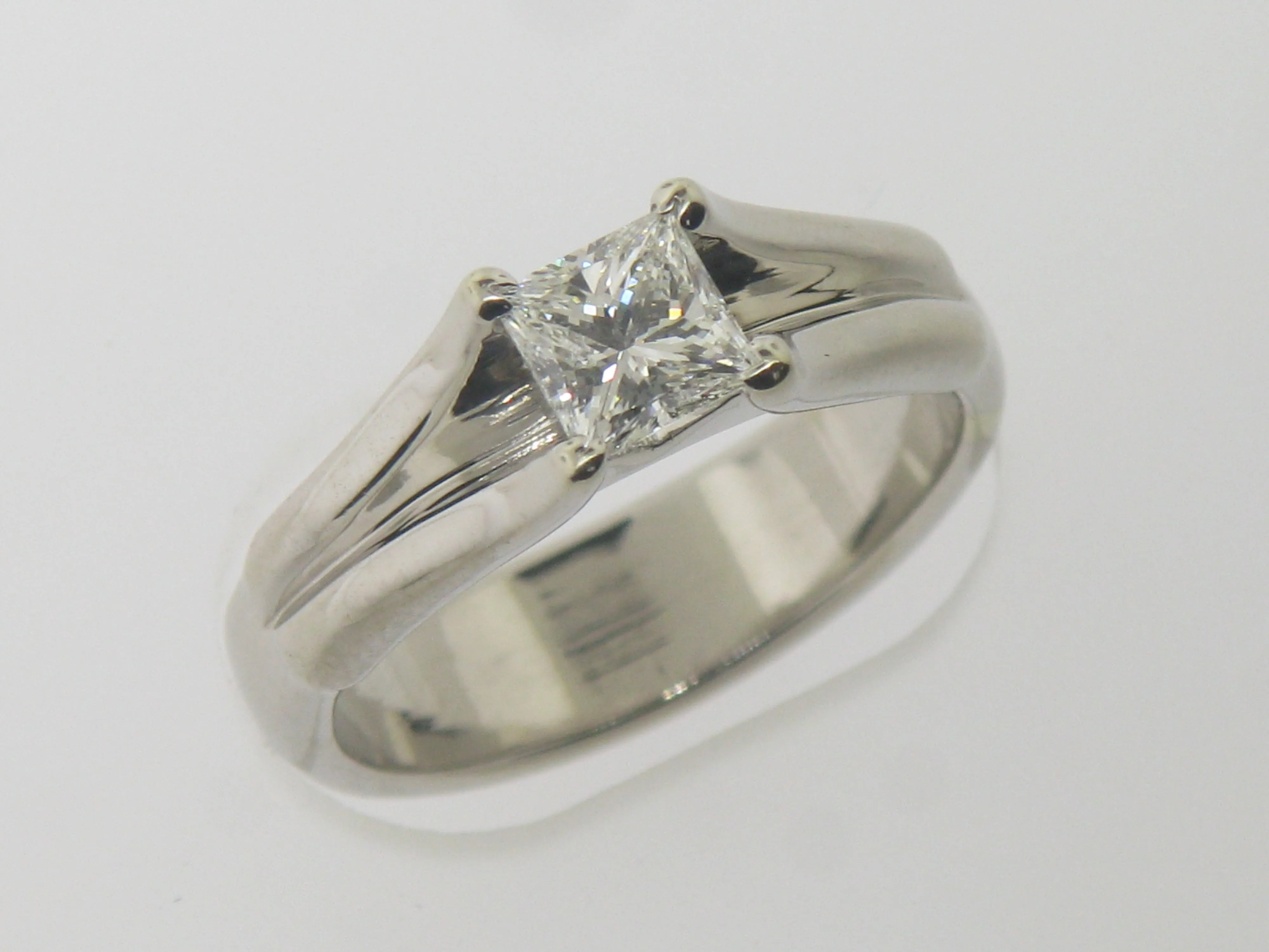 18K White Gold Engagement Ring w/ .64 CT GIA Princess Cut Diamond