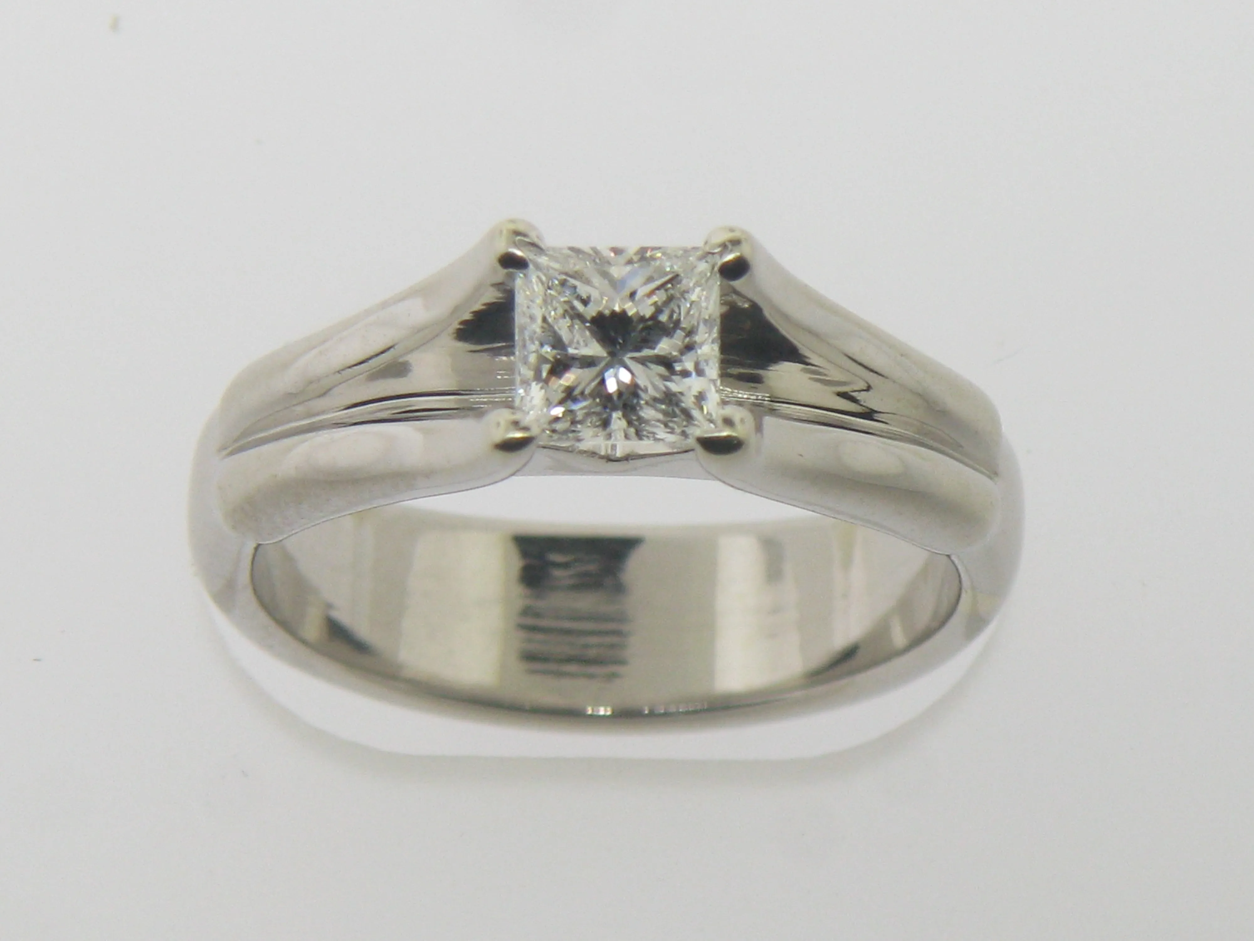 18K White Gold Engagement Ring w/ .64 CT GIA Princess Cut Diamond