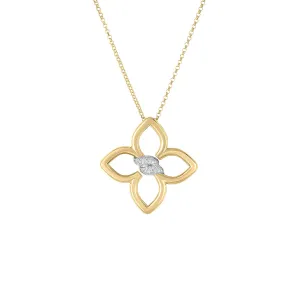 18K Yellow and White Gold Cialoma Medium Diamond Flower Necklace