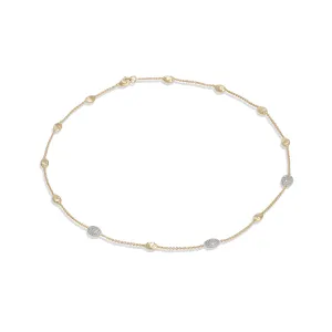 18K Yellow Gold and Diamond Small Bead Necklace