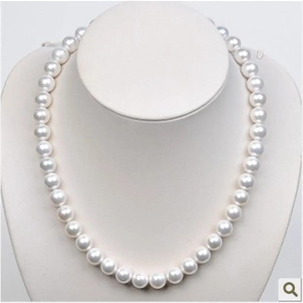 1Pc Freshwater White South Sea Shell Pearl Necklace Stones Round Beads Flower Clasp For Women 8Mm Pe