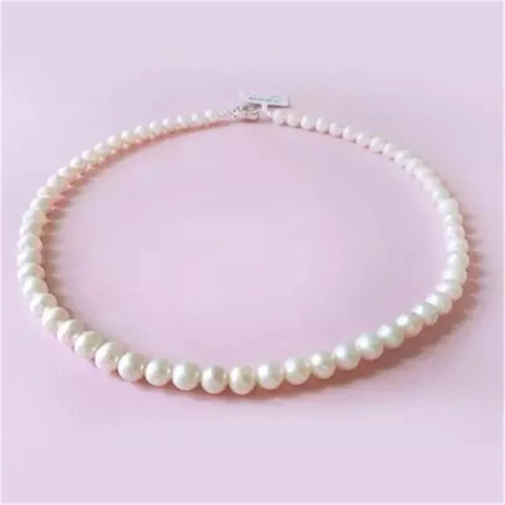 1Pc Freshwater White South Sea Shell Pearl Necklace Stones Round Beads Flower Clasp For Women 8Mm Pe