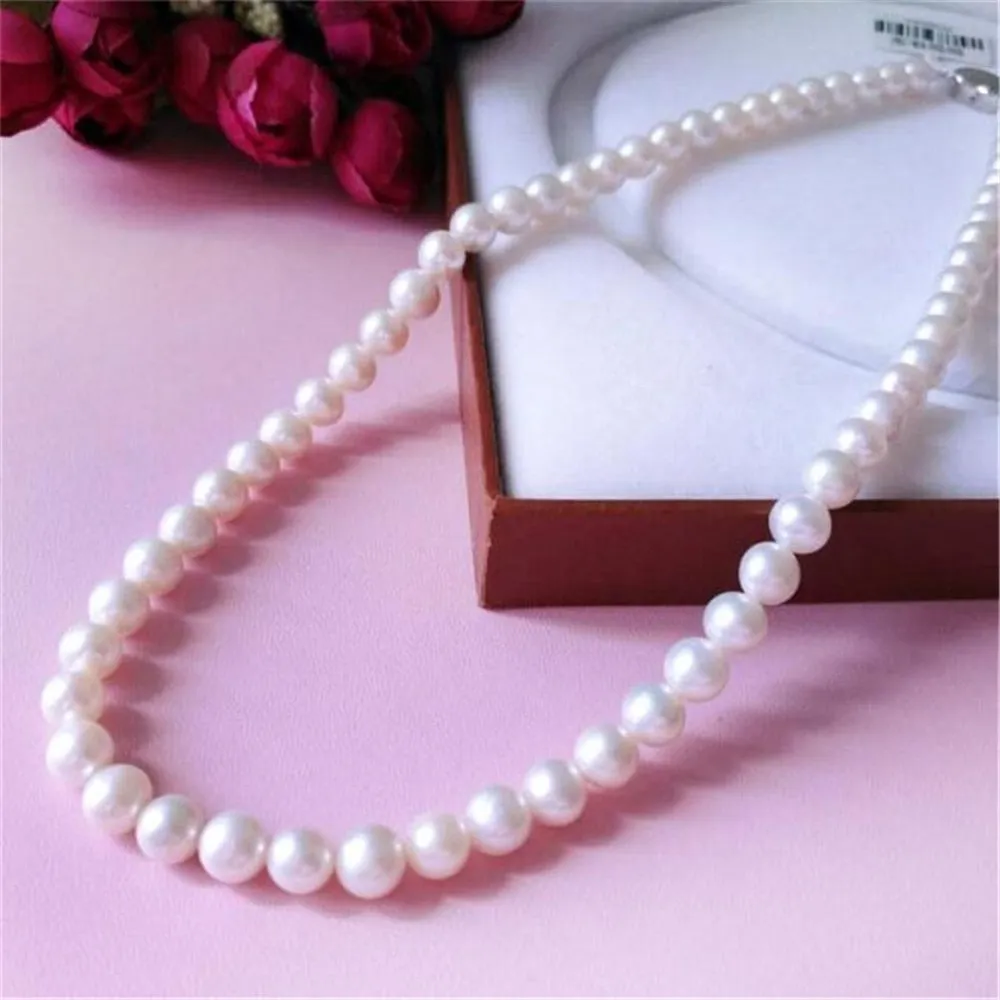 1Pc Freshwater White South Sea Shell Pearl Necklace Stones Round Beads Flower Clasp For Women 8Mm Pe