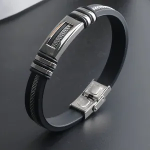 2021 Fashion Glamour Jewelry Stainless Steel Silicone Popcorn Chain Bracelet Retro Titanium Steel Cuff Rubber Bracelet for Men