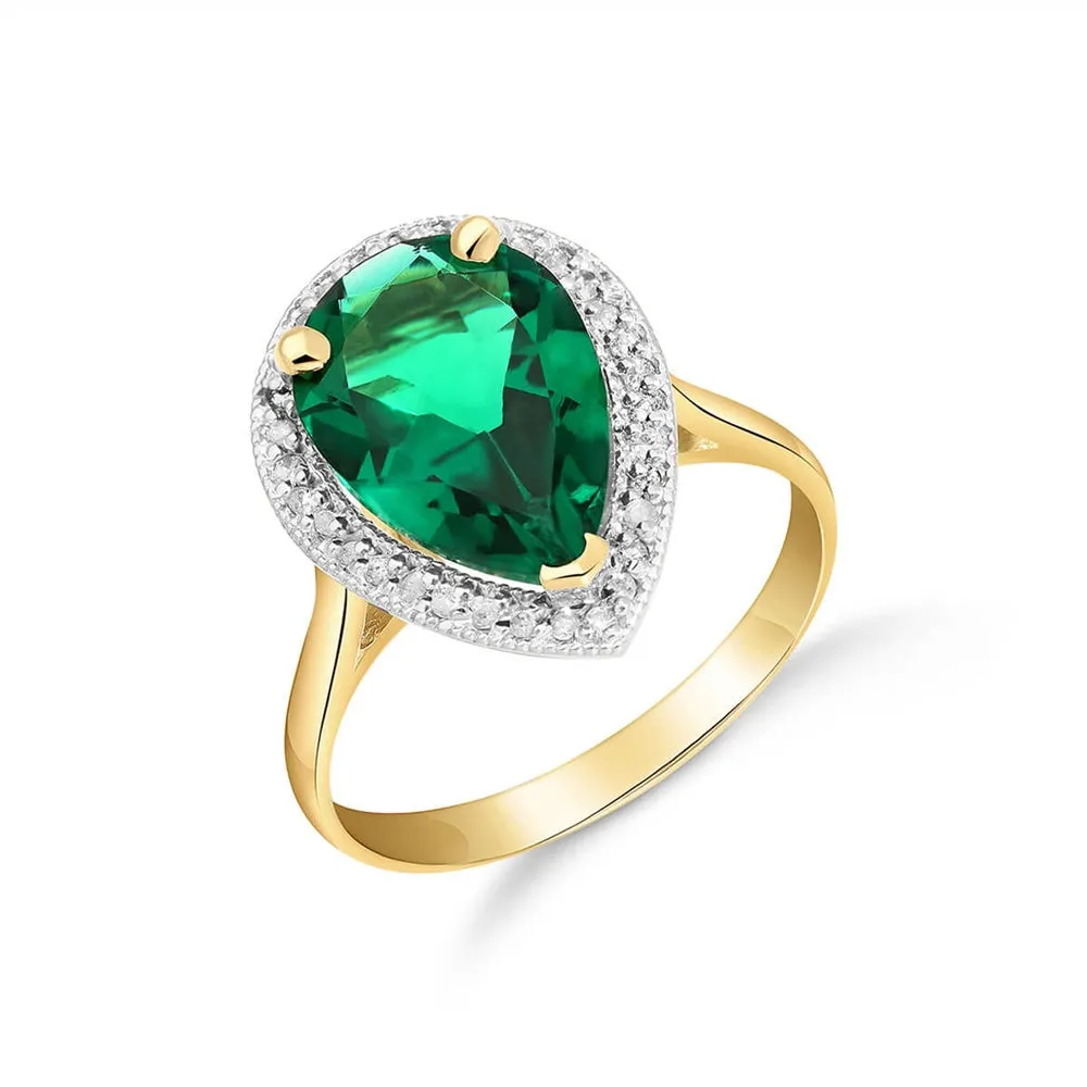 3.16 Carat 14K Solid Yellow Gold Emerald with Natural Diamonds Halo Ring Brilliant Pear Tear Drop Shape Cut Round Diamonds Anniversary Engagement Promise Ring