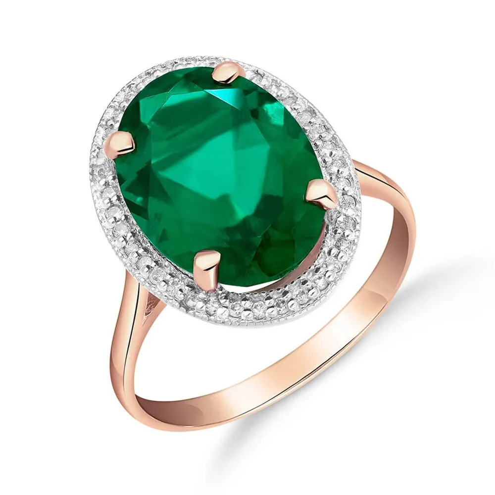 4.68 Carat Total Weight 14K Solid Rose Gold Emerald with Natural Diamonds Halo Ring Brilliant Oval Shape Cut Round Diamonds Anniversary Engagement Ring