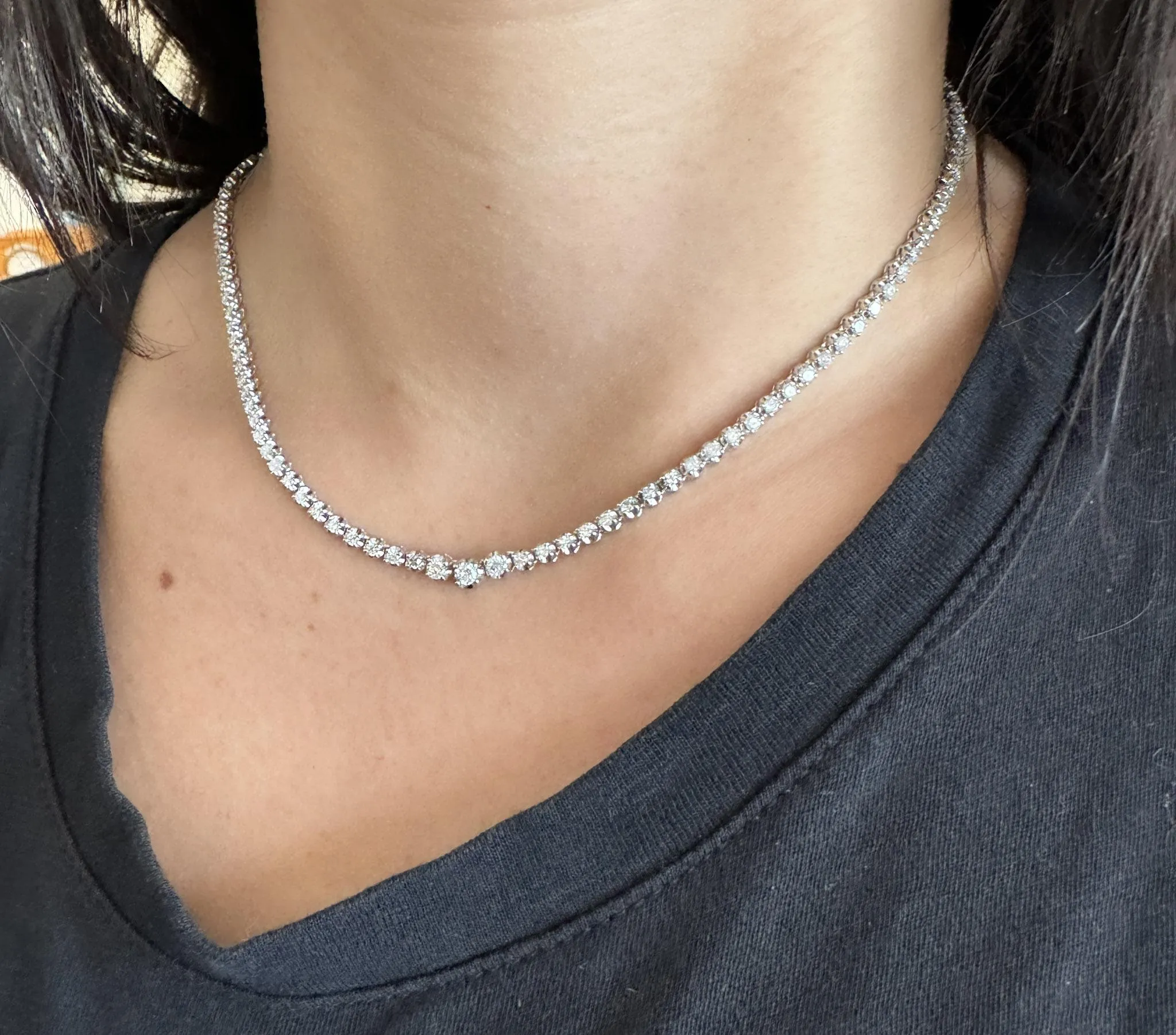 5 Carat Diamond Platinum Graduated Tennis Choker Necklace 16"