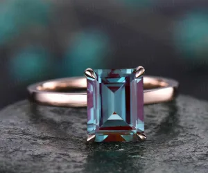 6x8mm emerald cut Alexandrite engagement ring 14k/18k rose gold vintage unique solitaire engagement ring wedding anniversary gift for her