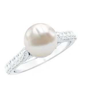 8 MM Freshwater Pearl Solitaire with Diamond Engagement Ring