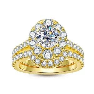 925 Sterling Silver 1 Carat All Moissanite Gold Color Ring Set For Women Engagement Ring