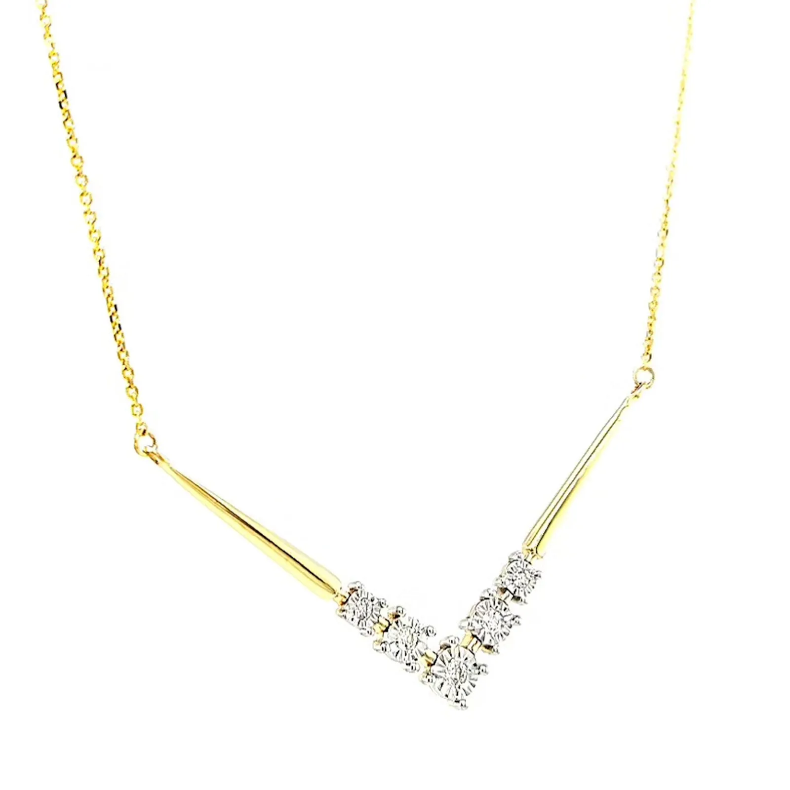 9ct Two Tone Gold Round Brilliant Cut with 0.10 Carat tw of Diamonds Necklace