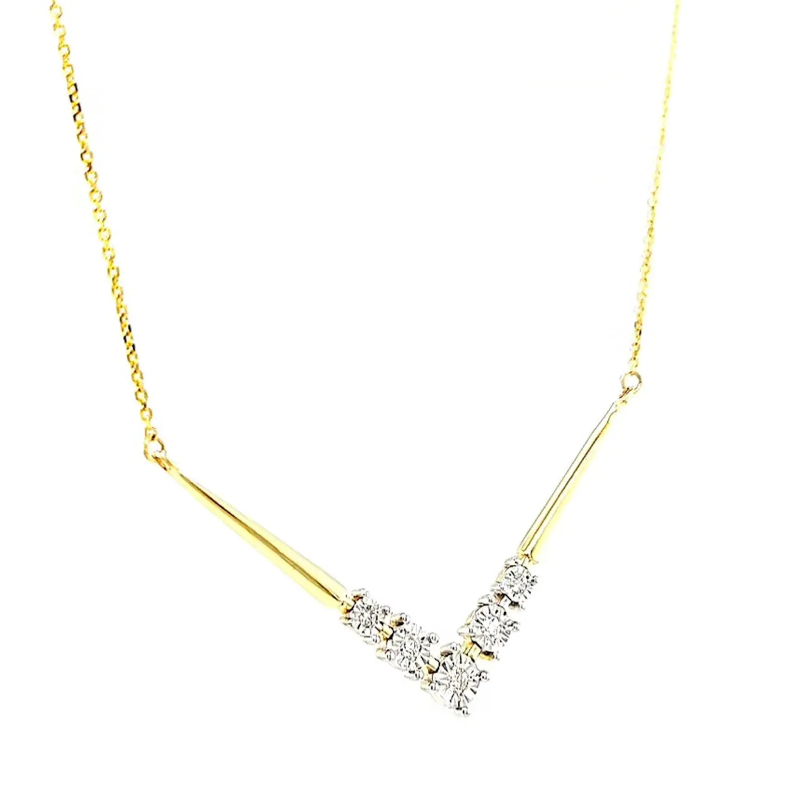 9ct Two Tone Gold Round Brilliant Cut with 0.10 Carat tw of Diamonds Necklace