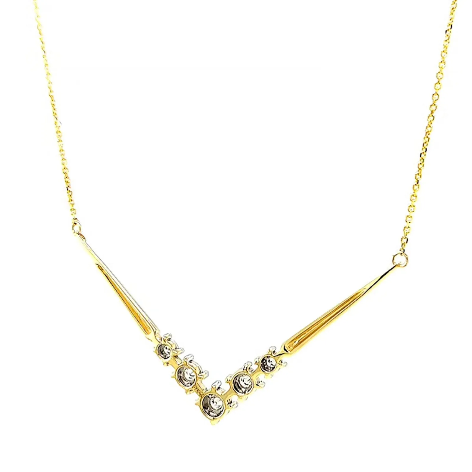 9ct Two Tone Gold Round Brilliant Cut with 0.10 Carat tw of Diamonds Necklace