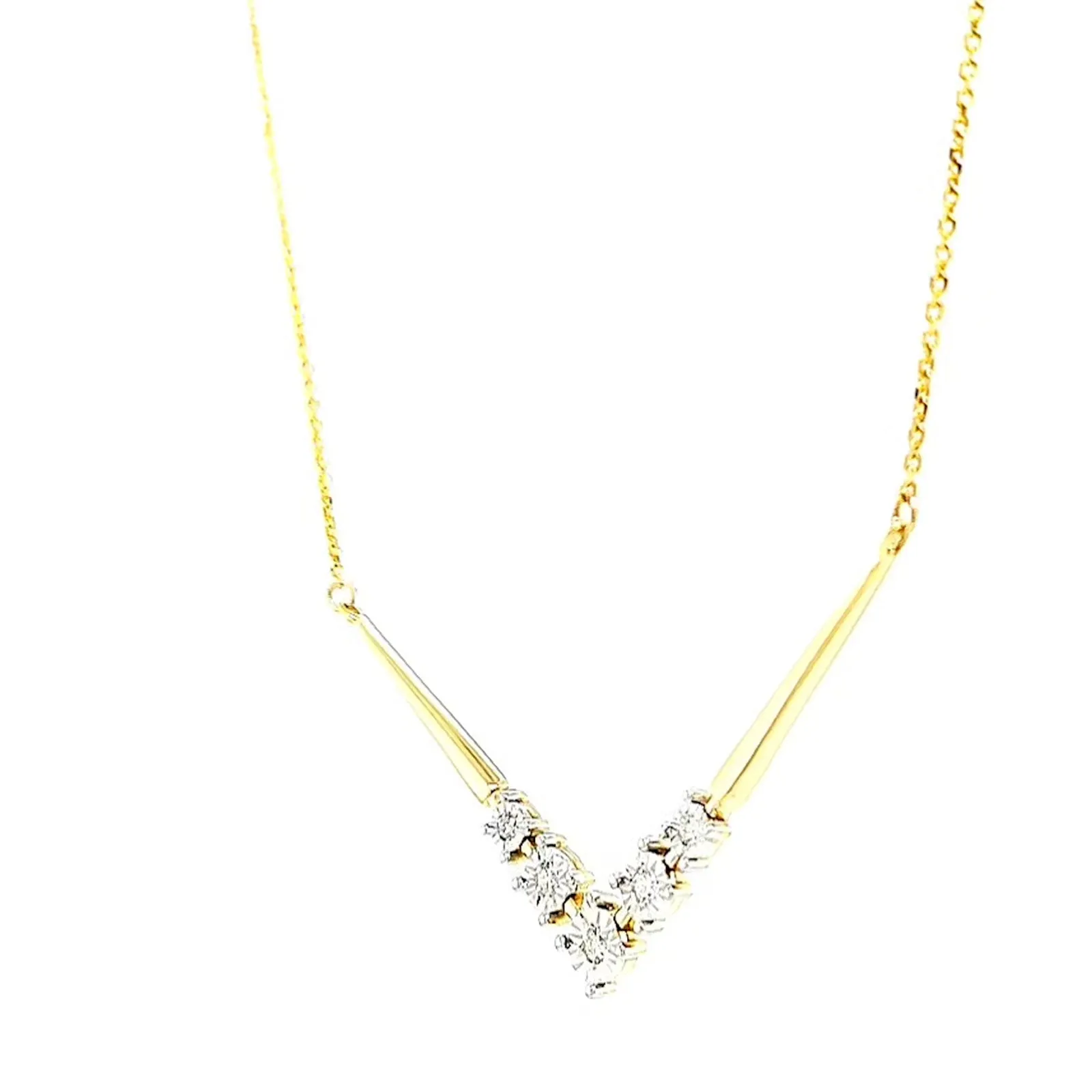 9ct Two Tone Gold Round Brilliant Cut with 0.10 Carat tw of Diamonds Necklace