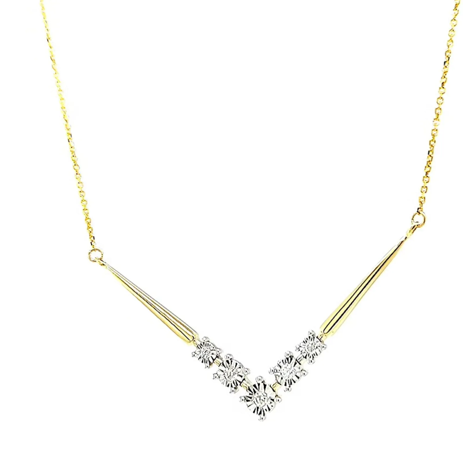 9ct Two Tone Gold Round Brilliant Cut with 0.10 Carat tw of Diamonds Necklace